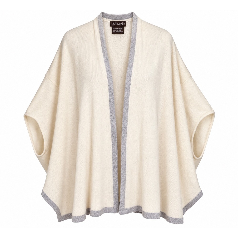 J McLaughlin Cashmere Cape OS Ivory Gray Quiet Luxury Old Money Poncho Cardigan